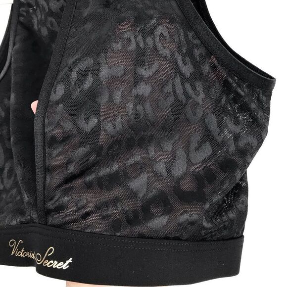 Victoria’s Secret Black / Leopard Print Mesh Panel Mock Neck Crop Top - Picture 10 of 14
